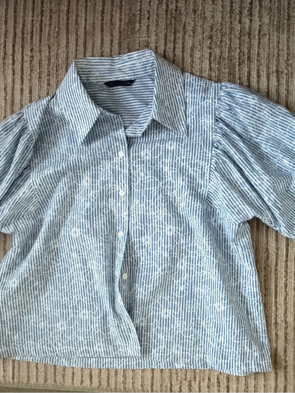 Zara Blue and White Button-Front 3/4 sleeve Top NWOT